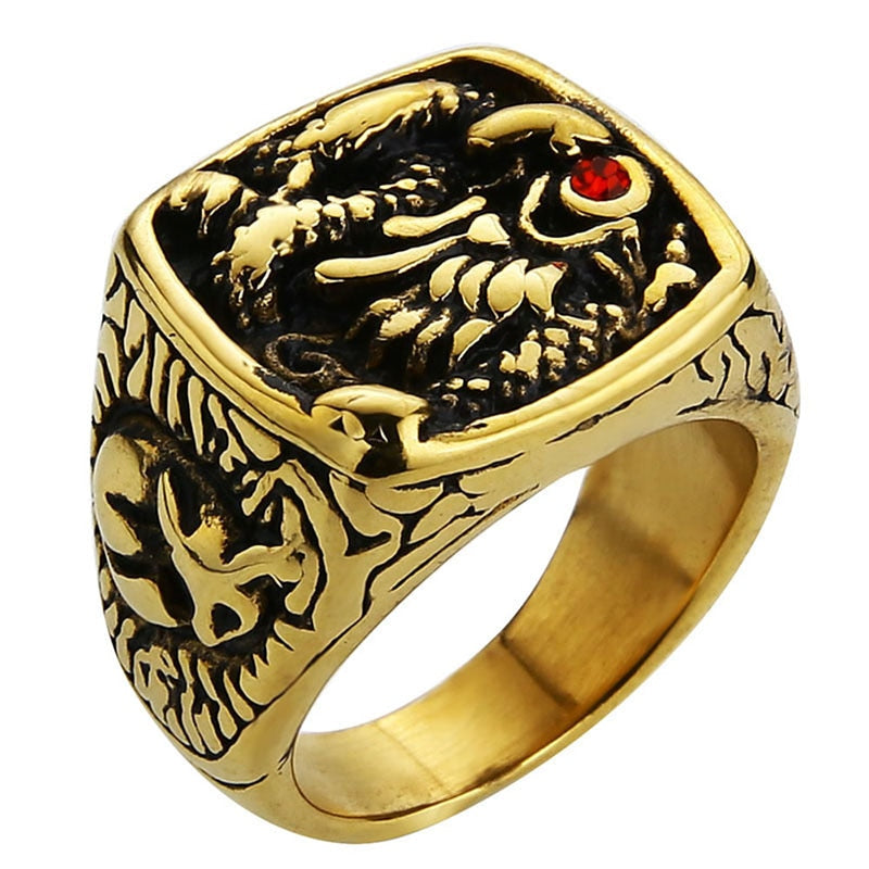 Peris Gems 7 / Gold Rising Dragon with Red Eye Ring Unisex | Stainless Steel Dragon Ring Rising Dragon with Red Eye Ring Unisex |Stainless Steel Ring SHEIN Amazon Temu