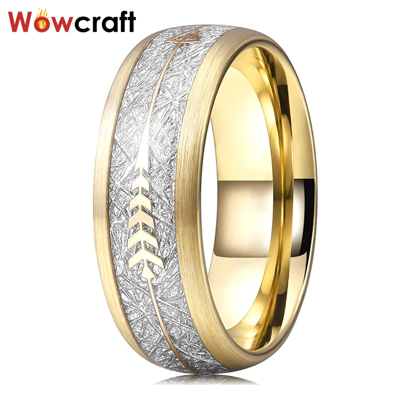 Peris Gems 7 Meteorite Band Layered Gold Ring Unisex | Inlay Arrow Tungsten Ring Meteorite Band Layered Gold Ring Unisex | Inlay Arrow SHEIN Amazon Temu