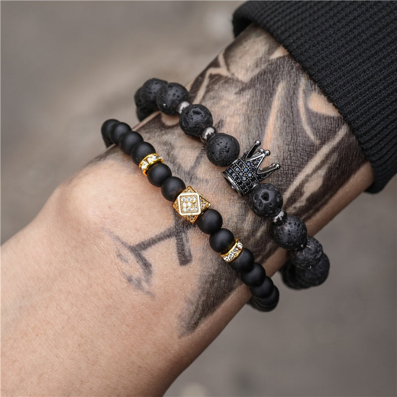 Peris Gems 7 Micro Pave CZ 8mm Disco Ball Bracelet Unisex | 3pc Black Bracelet Charm Set SHEIN Amazon Temu