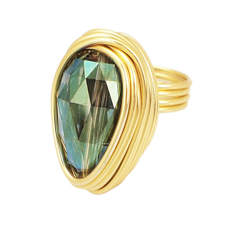 Peris Gems 7 / R062 Green Big Diamond Oval Crystal Rings for Women | Irregular Gold Party Rings for Women SHEIN Amazon Temu