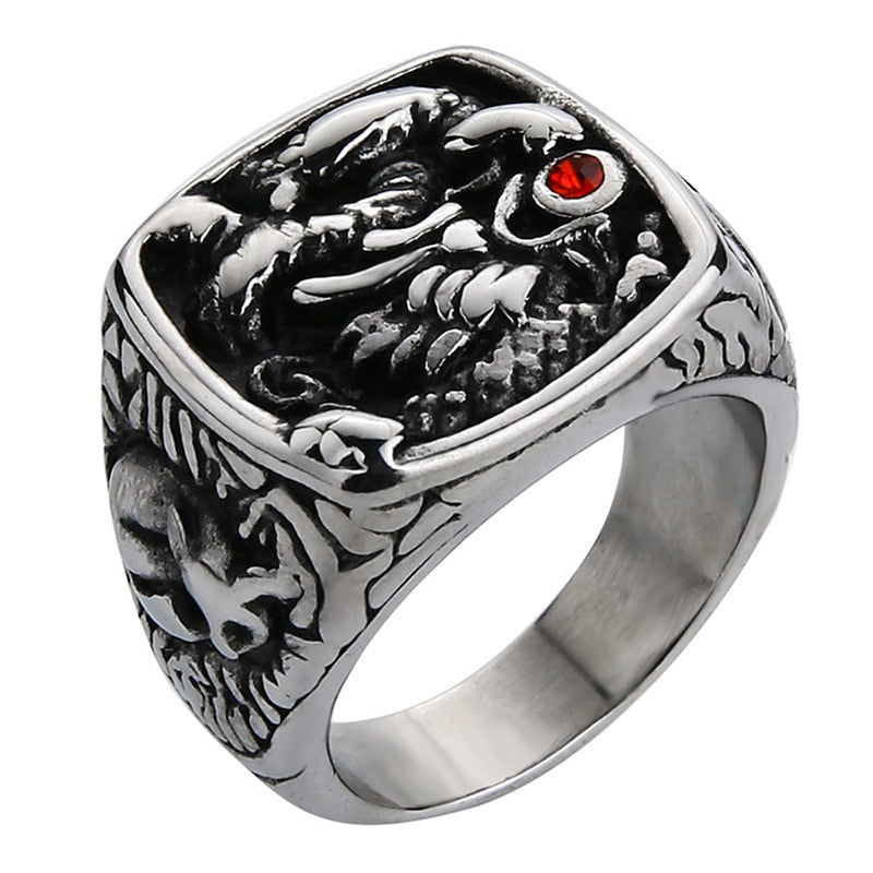 Peris Gems 7 / Silver Rising Dragon with Red Eye Ring Unisex | Stainless Steel Dragon Ring Rising Dragon with Red Eye Ring Unisex |Stainless Steel Ring SHEIN Amazon Temu