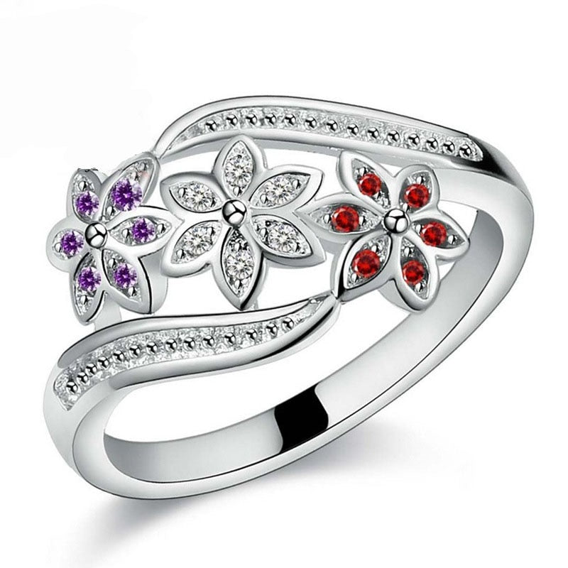 Peris Gems 7 Three Flower Diamond Ring for Women | Sterling Silver Diamond Ring for Women SHEIN Amazon Temu