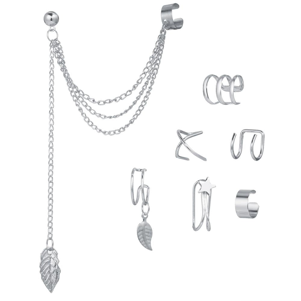 Peris Gems 7pcs silver Clip-On 7pc Gold Leaf Earrings for Women | Non-Piercing Earrings Clip-On 7pc Gold Leaf Earrings for Women | Non-Piercing SHEIN Amazon Temu