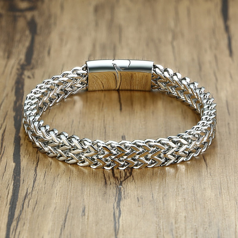 Peris Gems 8.5mm Silver / 19.5cm Retro Link Chain Bracelets for Men | Double Overlap Stainless Curb Chain SHEIN Amazon Temu