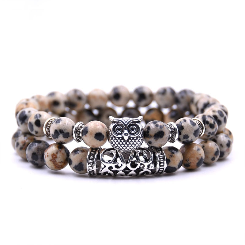 Peris Gems 8 Double Layered Owl Stone Bracelets unisex | Yoga Chakra Bracelets Double Layered Owl Stone Bracelets unisex | Yoga Bracelets SHEIN Amazon Temu