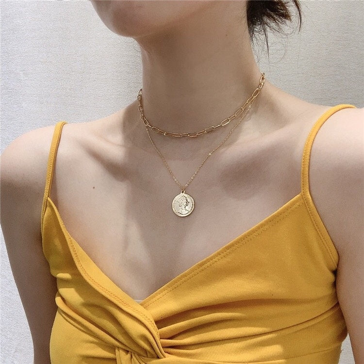 Peris Gems 8 Gold Coin Pendant Necklaces for Women | Multilayered Cuban Link Necklace SHEIN Amazon Temu