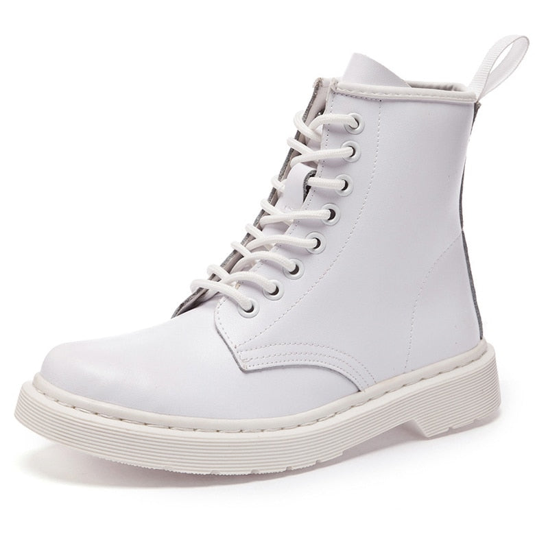 Peris Gems 8 hole all white / 35 Leather Ankle Boots for Women | Round Toe Solid Leather Motorcycle Boots Leather Ankle Boots for Women | Round Toe Leather Boots SHEIN Amazon Temu