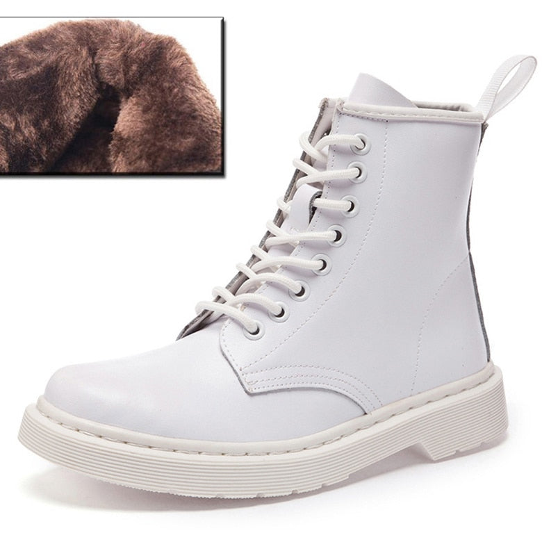 Peris Gems 8 hole all white fur / 35 Leather Ankle Boots for Women | Round Toe Solid Leather Motorcycle Boots Leather Ankle Boots for Women | Round Toe Leather Boots SHEIN Amazon Temu