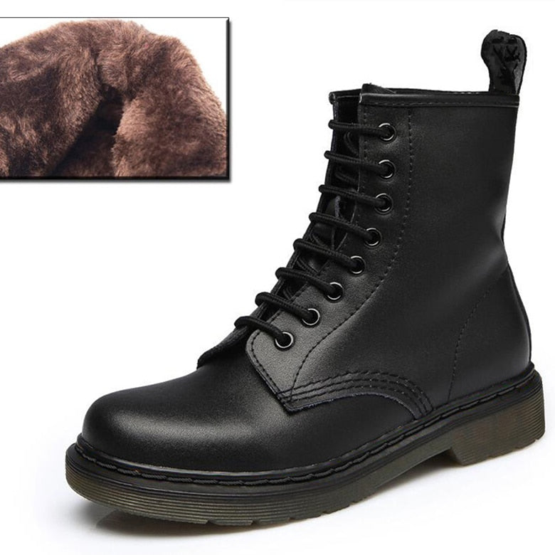 Peris Gems 8 hole black fur / 35 Leather Ankle Boots for Women | Round Toe Solid Leather Motorcycle Boots Leather Ankle Boots for Women | Round Toe Leather Boots SHEIN Amazon Temu