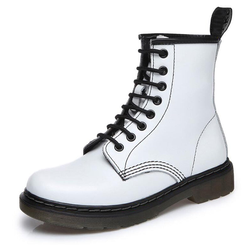 Peris Gems 8 hole white / 35 Leather Ankle Boots for Women | Round Toe Solid Leather Motorcycle Boots Leather Ankle Boots for Women | Round Toe Leather Boots SHEIN Amazon Temu