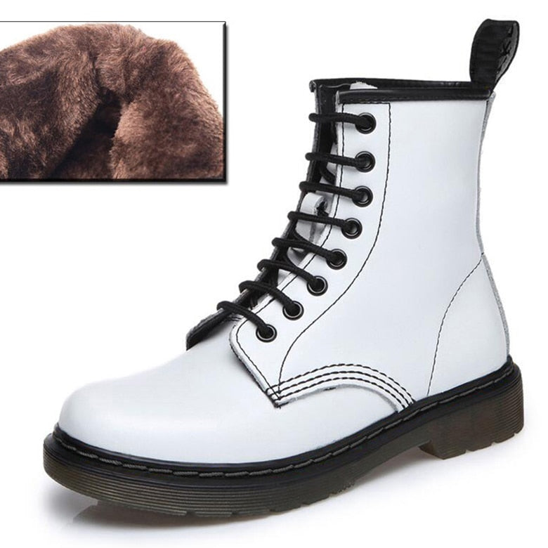 Peris Gems 8 hole white fur / 35 Leather Ankle Boots for Women | Round Toe Solid Leather Motorcycle Boots Leather Ankle Boots for Women | Round Toe Leather Boots SHEIN Amazon Temu