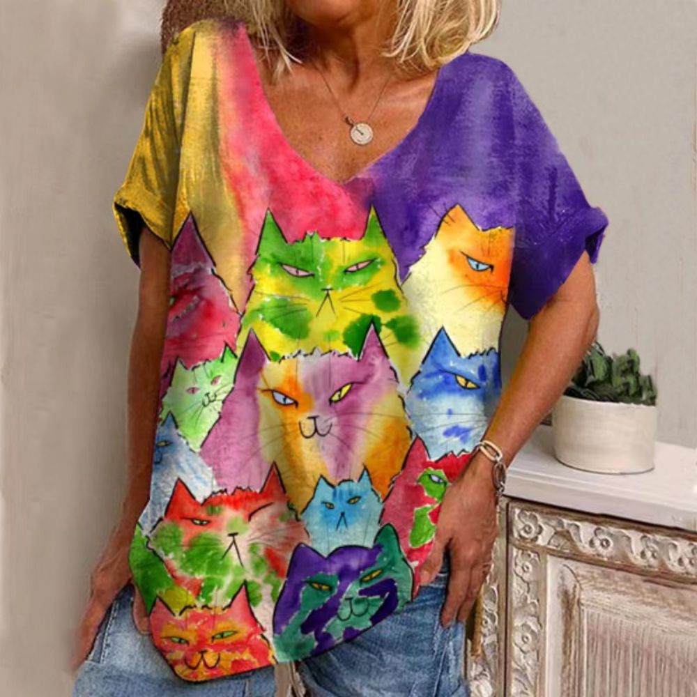 Peris Gems 8 / S Retro Cat T-Shirt for Women| V-Neck Oversized Shirts SHEIN Amazon Temu