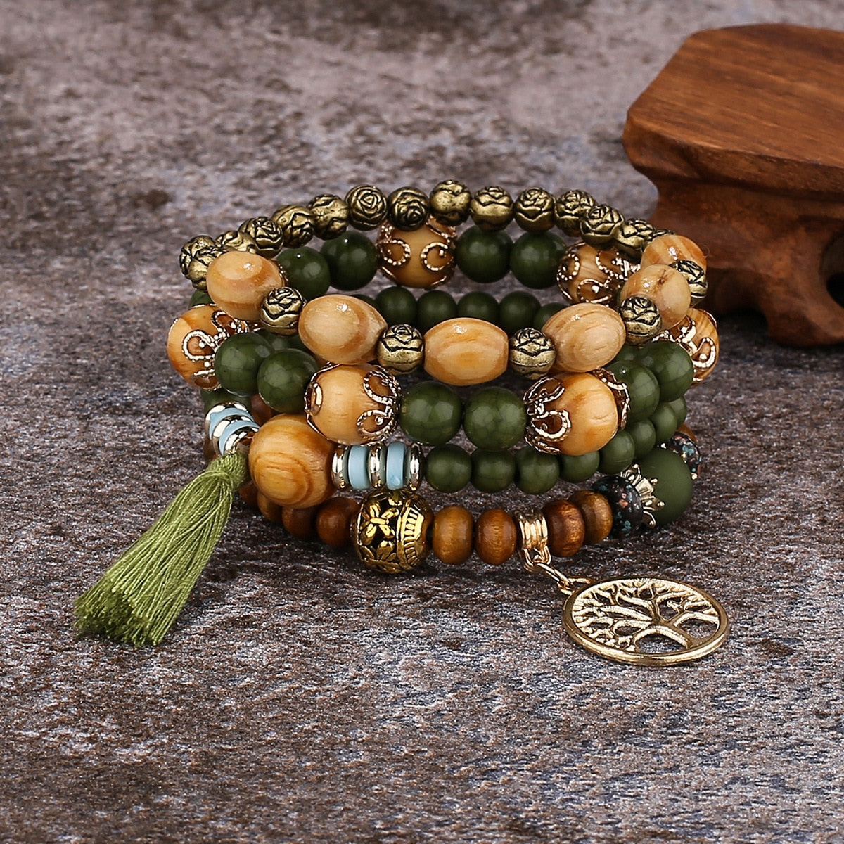 Peris Gems 8 Tree Of Life Charm Beaded Bracelet Set for Women | 4Pc Wood Beads Bracelet SHEIN Amazon Temu