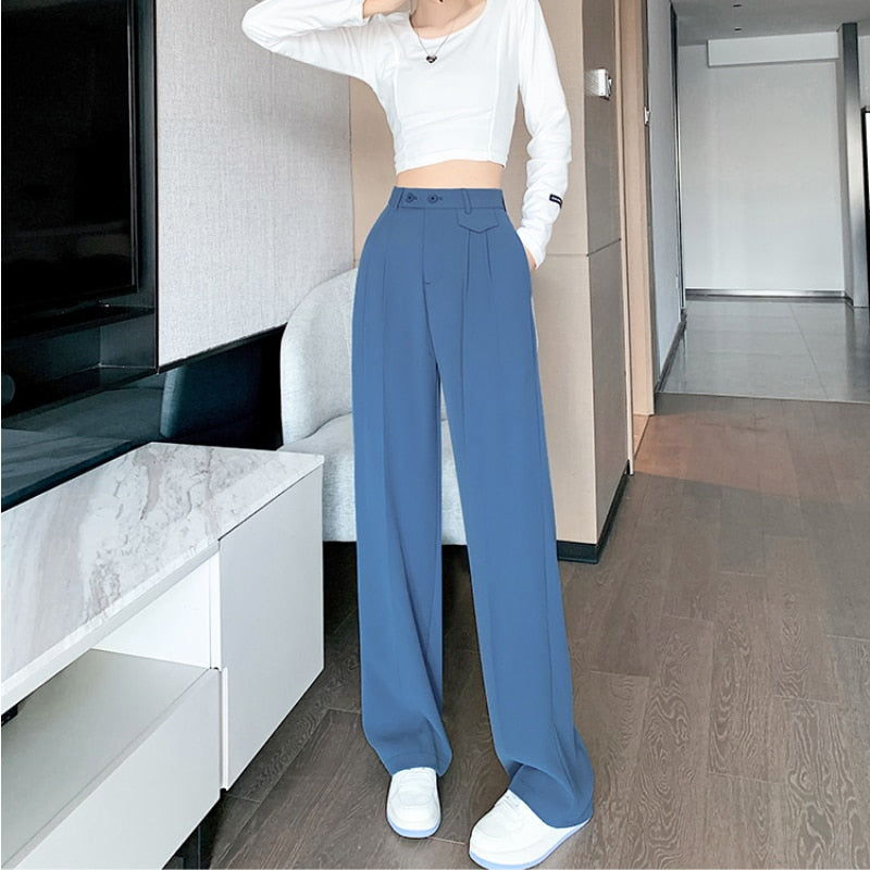 Peris Gems 8012 blue long / XS Casual High Waist Wide Leg Long Pants for Women | Loose Pants Casual High Waist Wide Leg Long Pants for Women | Loose Pant SHEIN Amazon Temu