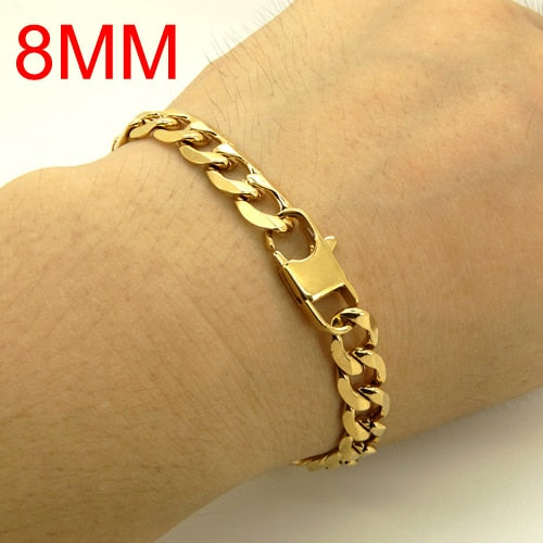 Peris Gems 8mm / 20.5cm Gold Stainless Steel Bracelet Unisex | Cuban Link Curb Bracelets Gold Stainless Steel Bracelet Unisex | Cuban Link Bracelets SHEIN Amazon Temu