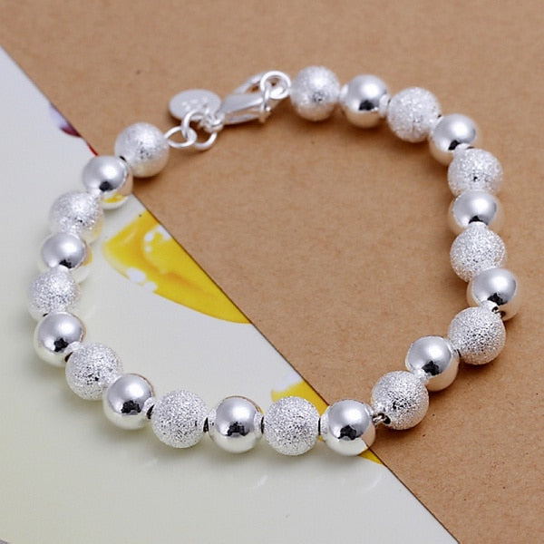 Peris Gems 8mm beads Polished Silver Beads Bracelet for Women | Fashion Charm Bracelet Polished Silver Beads Bracelet for Women | Charm Bracelet SHEIN Amazon Temu