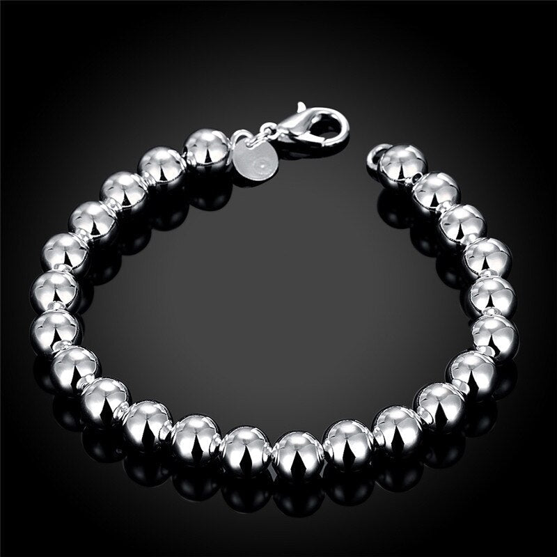 Peris Gems 8MM BEADS Polished Silver Beads Bracelet for Women | Fashion Charm Bracelet Polished Silver Beads Bracelet for Women | Charm Bracelet SHEIN Amazon Temu