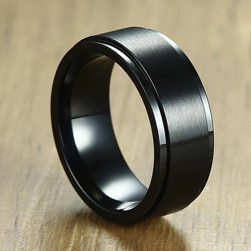 Peris Gems 8mm Black / 7 Smooth Stainless-Steel Silver Spinner Ring Unisex SHEIN Amazon Temu