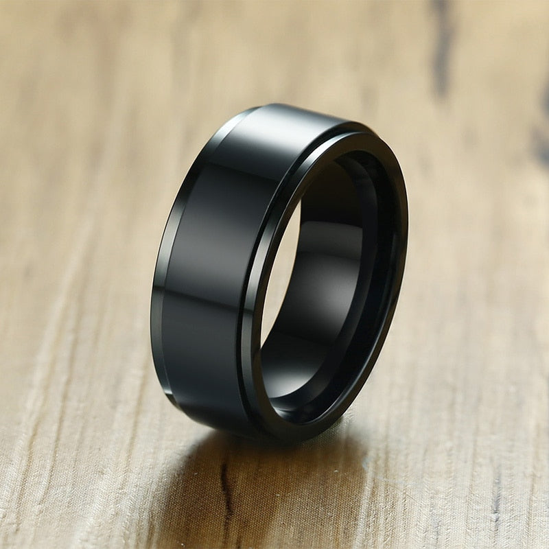 Peris Gems 8mm Glossy Black / 7 Smooth Stainless-Steel Silver Spinner Ring Unisex SHEIN Amazon Temu