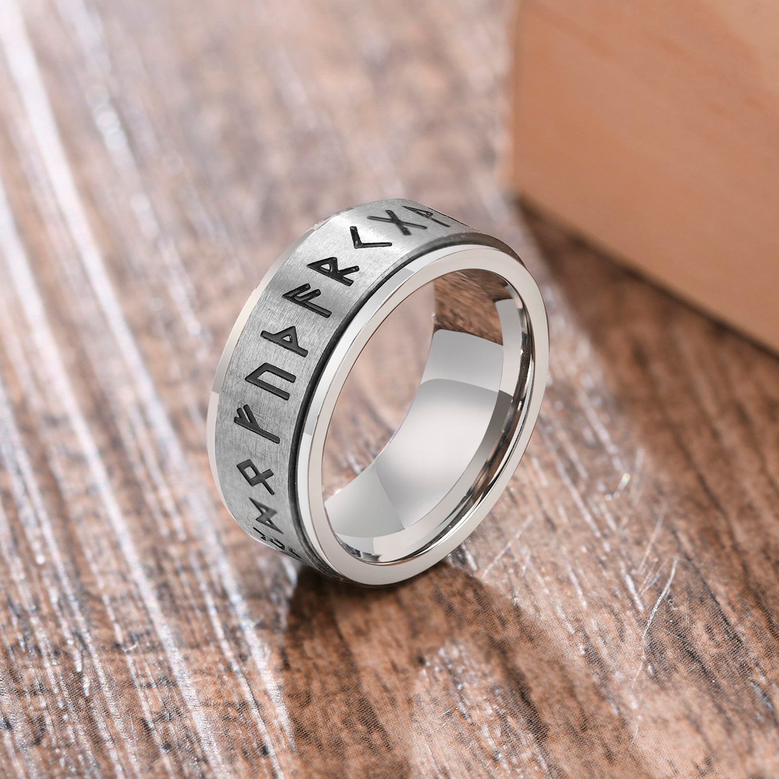 Peris Gems 8mm Silver Viking / 7 Smooth Stainless-Steel Silver Spinner Ring Unisex SHEIN Amazon Temu