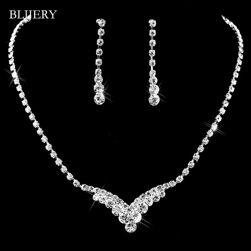 Peris Gems 9 Bridesmaid Bridal Jewelry Set | Silver Diamond Necklace and Earrings Set for Women Bridesmaid Bridal Jewelry Set | Silver Diamond SHEIN Amazon Temu
