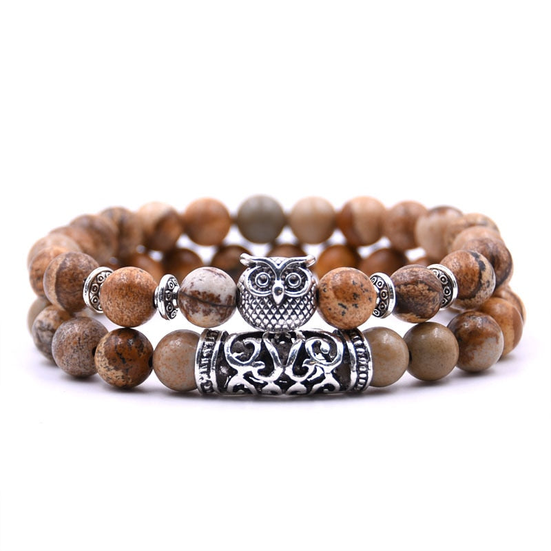 Peris Gems 9 Double Layered Owl Stone Bracelets unisex | Yoga Chakra Bracelets Double Layered Owl Stone Bracelets unisex | Yoga Bracelets SHEIN Amazon Temu