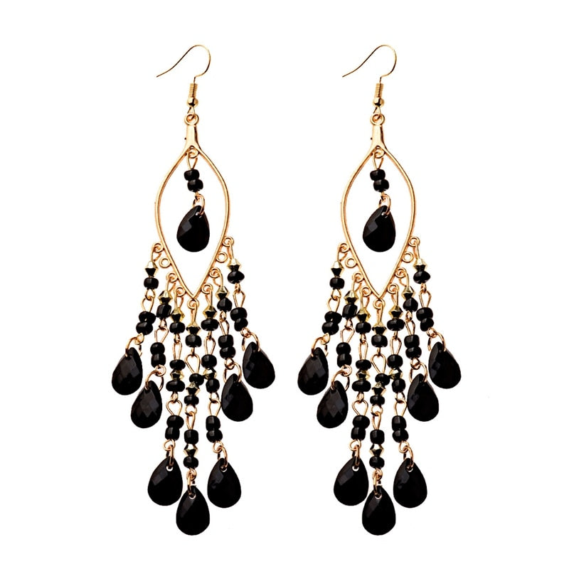 Peris Gems 9 Gold Beaded Long Tassel Earrings for Women | Crystal Dangle Earrings SHEIN Amazon Temu