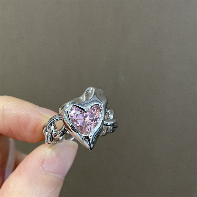 Peris Gems 9 Pink Heart Open Rings for Women | Silver Rings SHEIN Amazon Temu