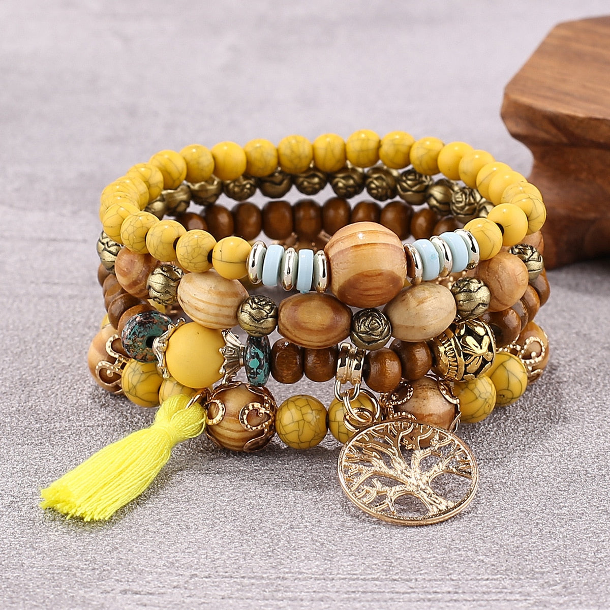 Peris Gems 9 Tree Of Life Charm Beaded Bracelet Set for Women | 4Pc Wood Beads Bracelet SHEIN Amazon Temu