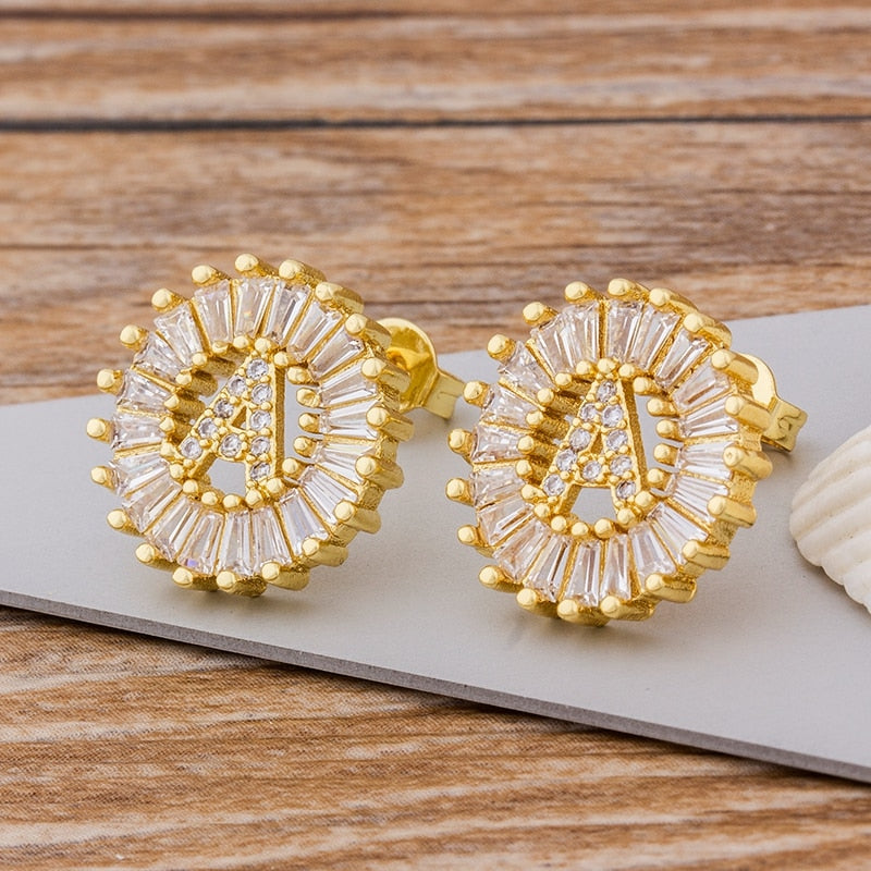 Peris Gems A Initial Letter Gold Diamond Earrings for Women | Gold Stud Alphabet Earrings for Women SHEIN Amazon Temu