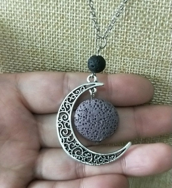 Peris Gems A Lava Stone Moon Necklace Unisex | Silver Crescent Moon SHEIN Amazon Temu