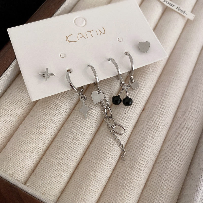 Peris Gems A Silver Love Heart Cherry Dangle Earrings Set | Women&