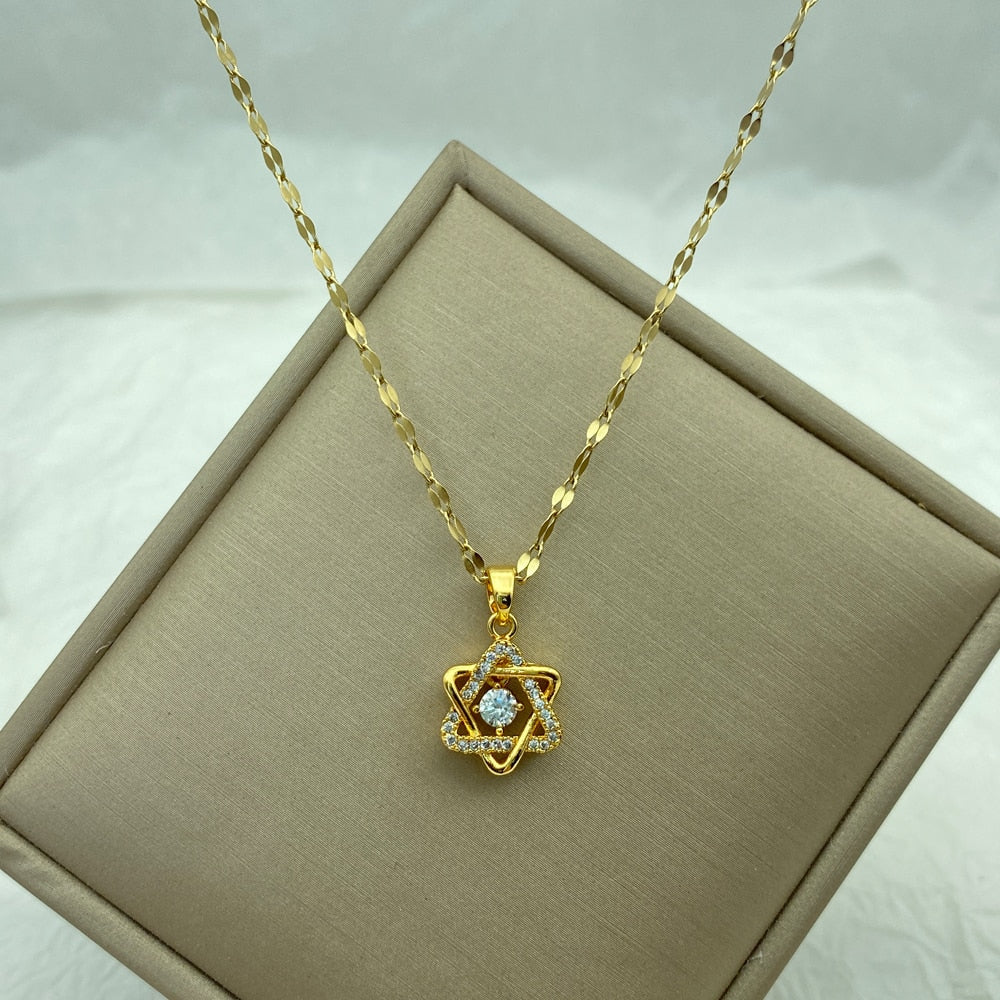 Peris Gems A03 Gold Diamond Necklace Collection for Women | Stainless Steel Mermaid Heart Butterfly Sunflower Gold Diamond Necklace Collection for Women | Stainless Steel SHEIN Amazon Temu