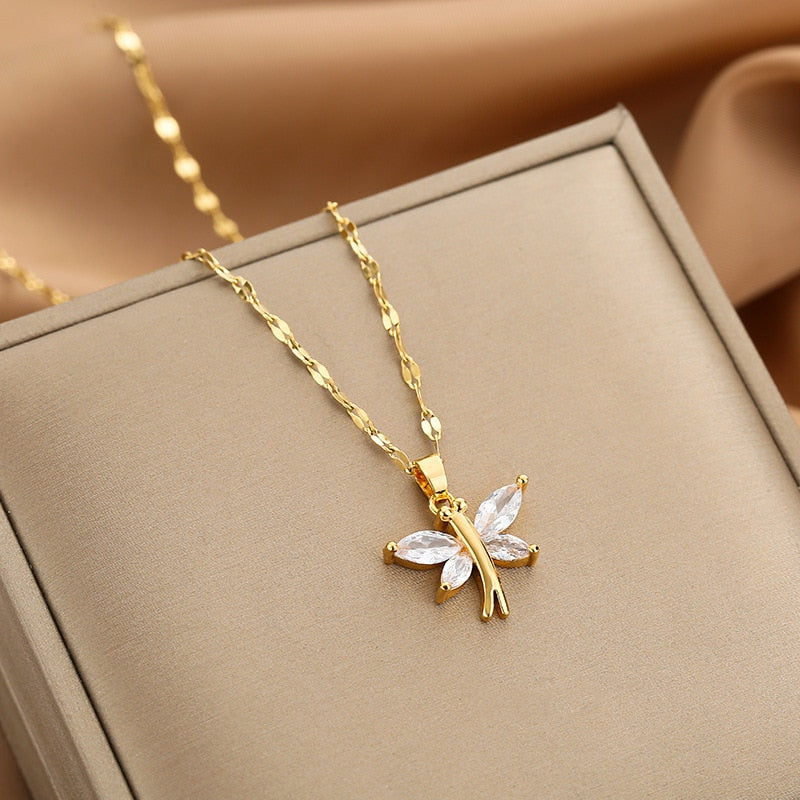 Peris Gems A04 Gold Diamond Necklace Collection for Women | Stainless Steel Mermaid Heart Butterfly Sunflower Gold Diamond Necklace Collection for Women | Stainless Steel SHEIN Amazon Temu