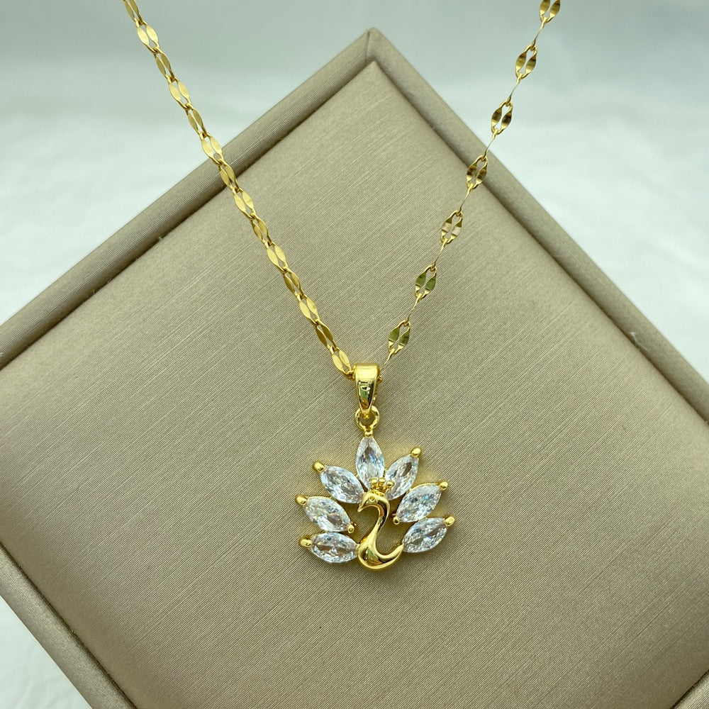 Peris Gems A07 Gold Diamond Necklace Collection for Women | Stainless Steel Mermaid Heart Butterfly Sunflower Gold Diamond Necklace Collection for Women | Stainless Steel SHEIN Amazon Temu