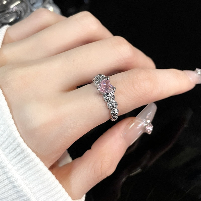 Peris Gems A1 Pink Heart Open Rings for Women | Silver Rings SHEIN Amazon Temu
