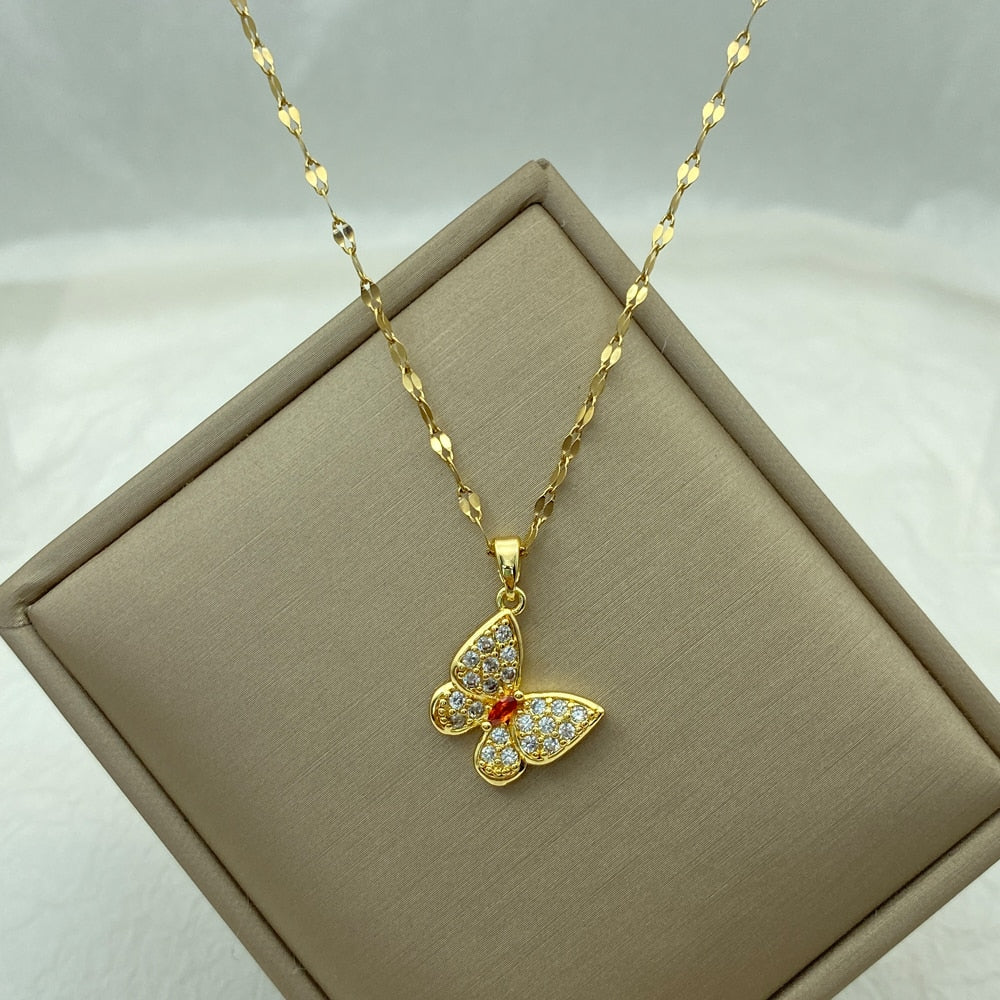 Peris Gems A20 Gold Diamond Necklace Collection for Women | Stainless Steel Mermaid Heart Butterfly Sunflower Gold Diamond Necklace Collection for Women | Stainless Steel SHEIN Amazon Temu