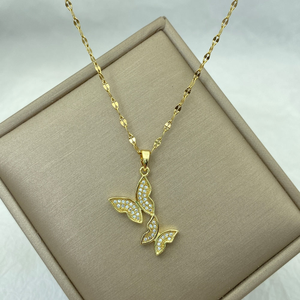 Peris Gems A21 Gold Diamond Necklace Collection for Women | Stainless Steel Mermaid Heart Butterfly Sunflower Gold Diamond Necklace Collection for Women | Stainless Steel SHEIN Amazon Temu