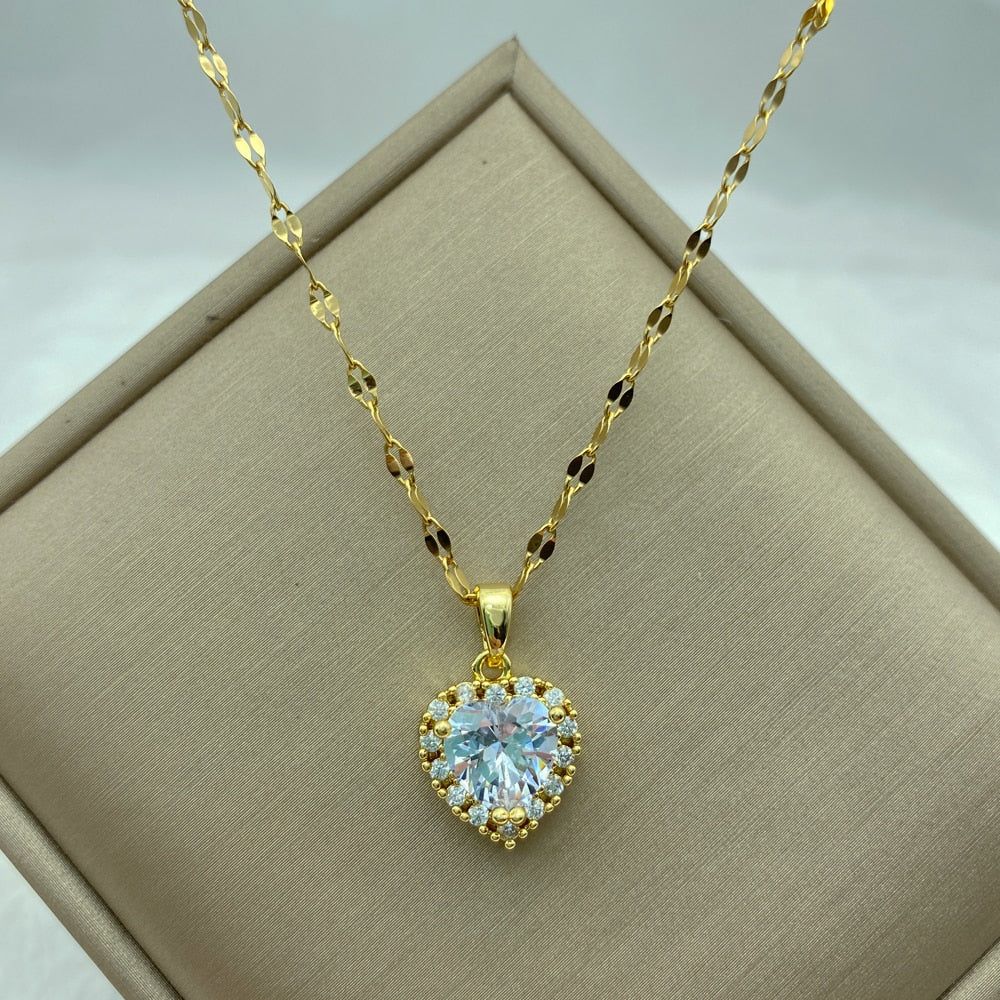 Peris Gems A22 Gold Diamond Necklace Collection for Women | Stainless Steel Mermaid Heart Butterfly Sunflower Gold Diamond Necklace Collection for Women | Stainless Steel SHEIN Amazon Temu