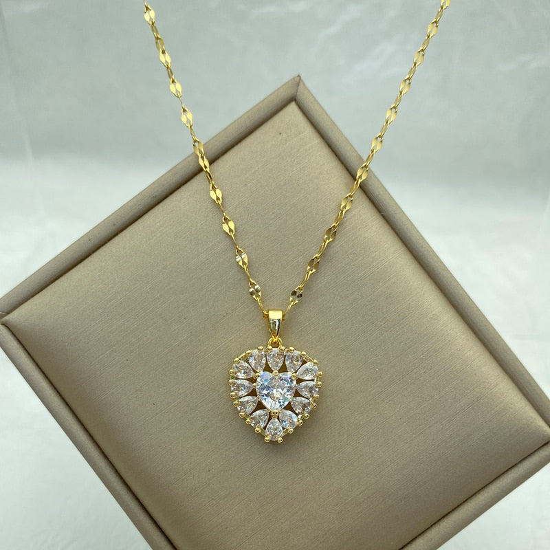 Peris Gems A23 Gold Diamond Necklace Collection for Women | Stainless Steel Mermaid Heart Butterfly Sunflower Gold Diamond Necklace Collection for Women | Stainless Steel SHEIN Amazon Temu