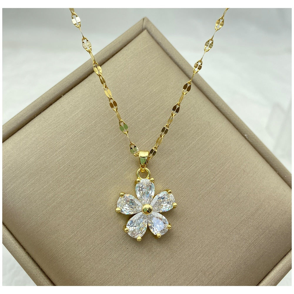 Peris Gems A27 Gold Diamond Necklace Collection for Women | Stainless Steel Mermaid Heart Butterfly Sunflower Gold Diamond Necklace Collection for Women | Stainless Steel SHEIN Amazon Temu