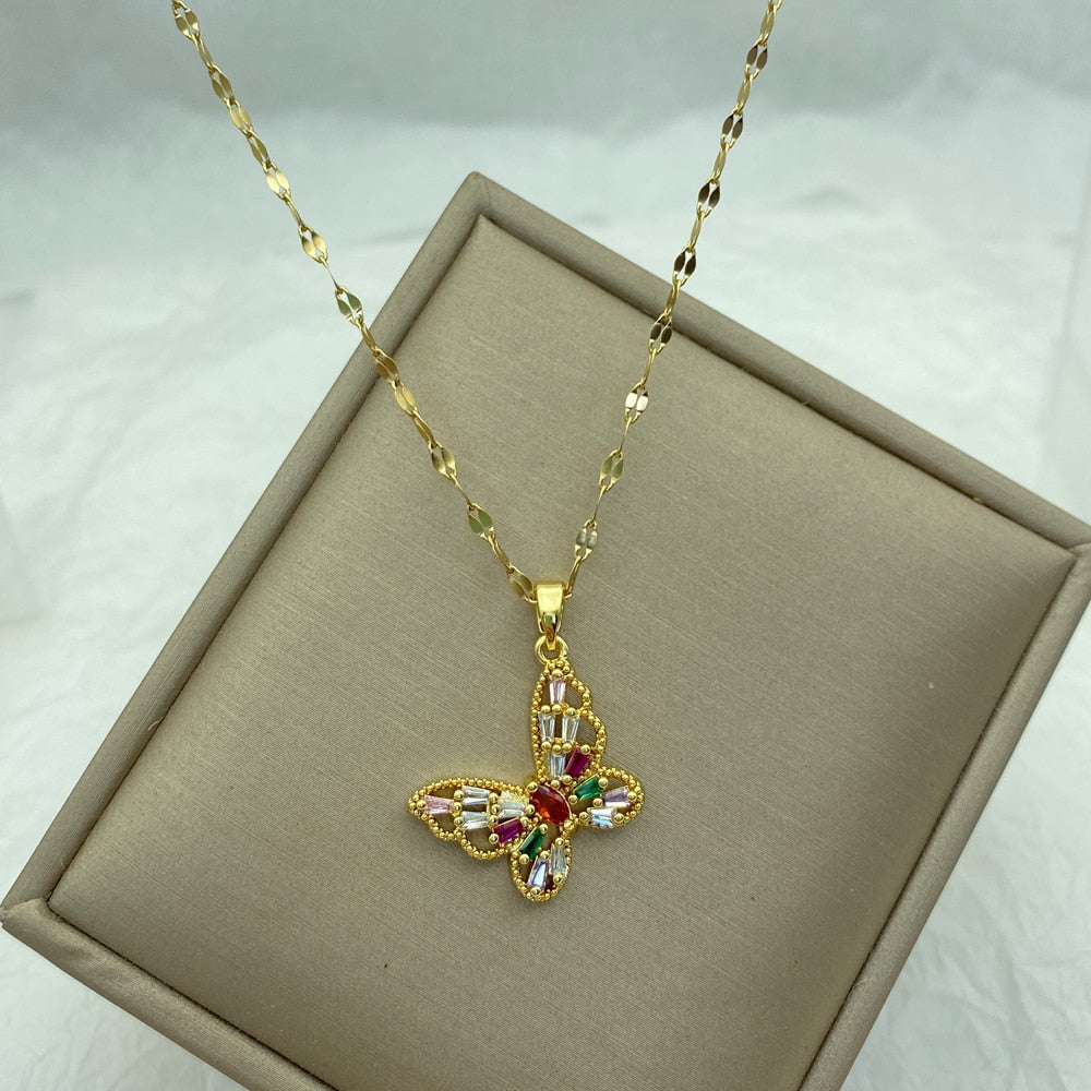 Peris Gems A29 Gold Diamond Necklace Collection for Women | Stainless Steel Mermaid Heart Butterfly Sunflower Gold Diamond Necklace Collection for Women | Stainless Steel SHEIN Amazon Temu