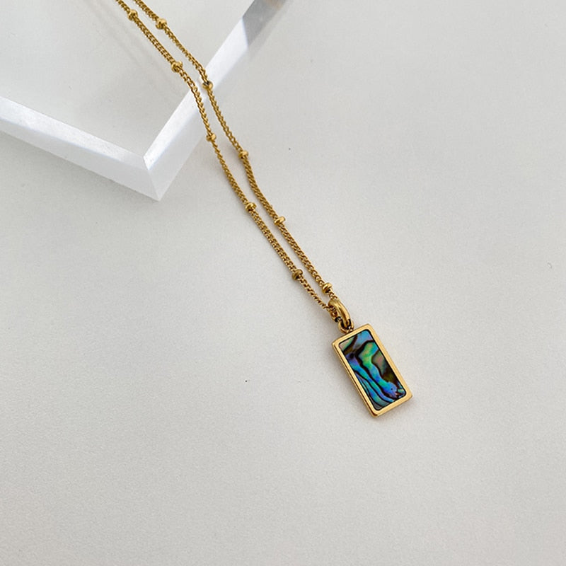 Peris Gems Abalone Shell 1pcs Rectangle Malachite Necklaces for Women | Gold Shell Pendant Necklaces for Women SHEIN Amazon Temu