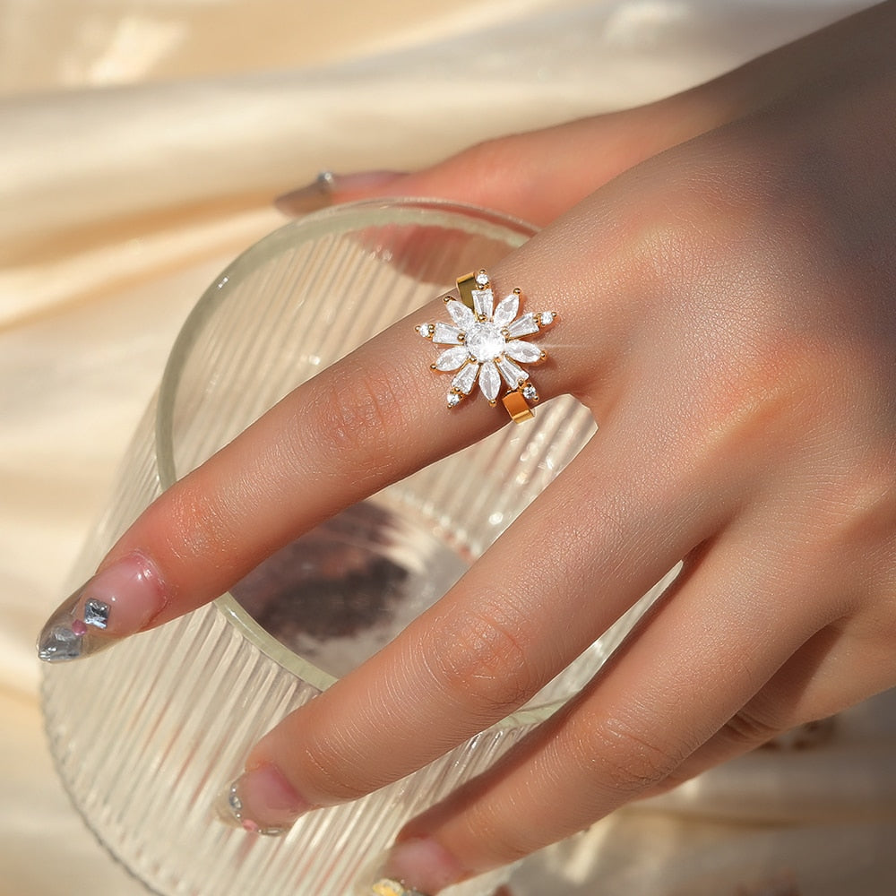 Peris Gems Adjustable 4 / Adjustable Crystal Sunflower Rotatable Spinner Adjustable Rings for Women Crystal Sunflower Rotatable Spinner Adjustable Rings Women SHEIN Amazon Temu