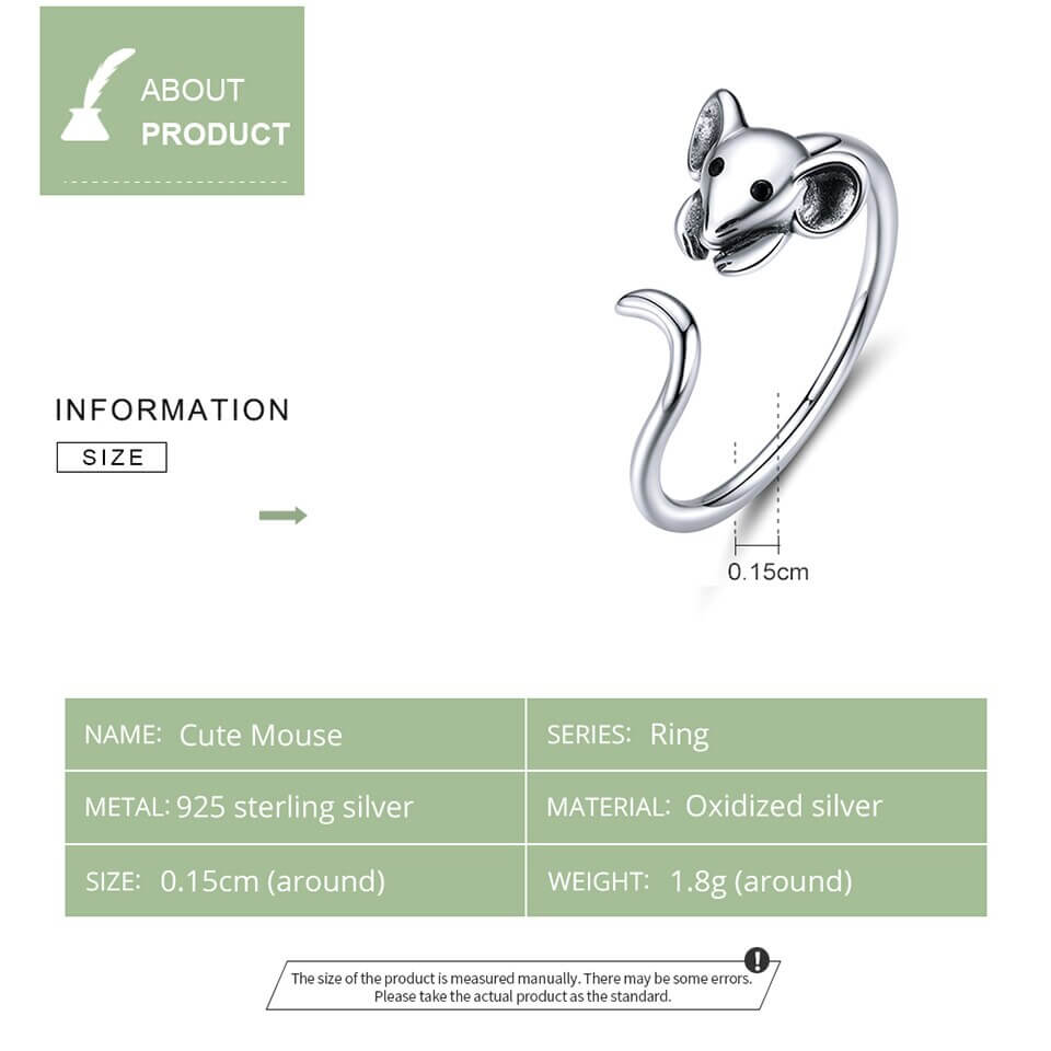 Peris Gems Adjustable 925 Silver Mouse Head Ring for Women SHEIN Amazon Temu
