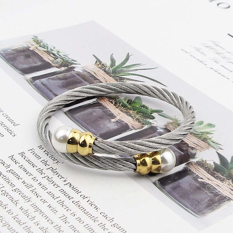Peris Gems Adjustable Gold Cable Pearl Bangle Bracelet for Women SHEIN Amazon Temu