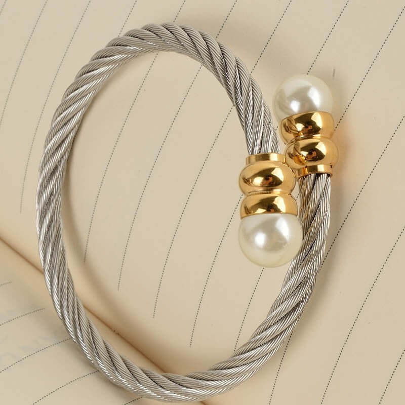 Peris Gems Adjustable Gold Cable Pearl Bangle Bracelet for Women SHEIN Amazon Temu