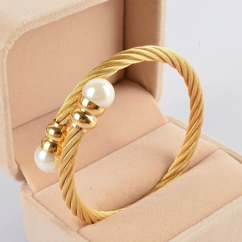 Peris Gems Adjustable Gold Cable Pearl Bangle Bracelet for Women SHEIN Amazon Temu