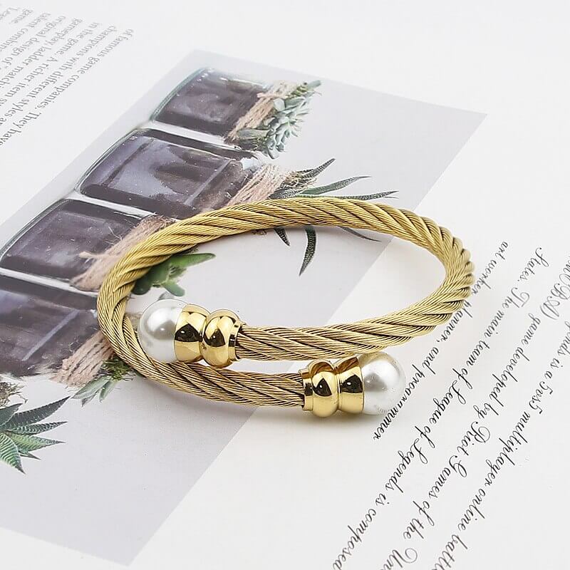 Peris Gems Adjustable Gold Cable Pearl Bangle Bracelet for Women SHEIN Amazon Temu