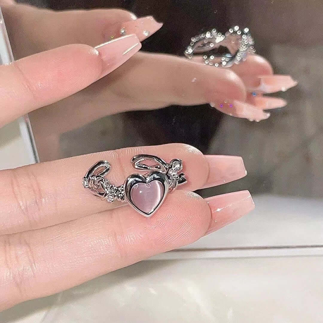 Peris Gems Adjustable Pink Heart Ring for Women | Silver Love Ring SHEIN Amazon Temu